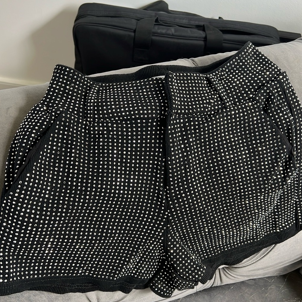Black rhinestone shorts with pockets